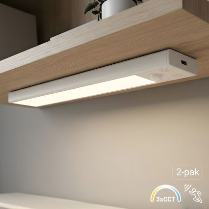 SADA 2x Nabíjateľné osvetlenie nábytku s pohybovým a súmrakovým senzorom VIRO LED/1W/3,7V 800 mAh 3000/4000/6500K 20 cm biela