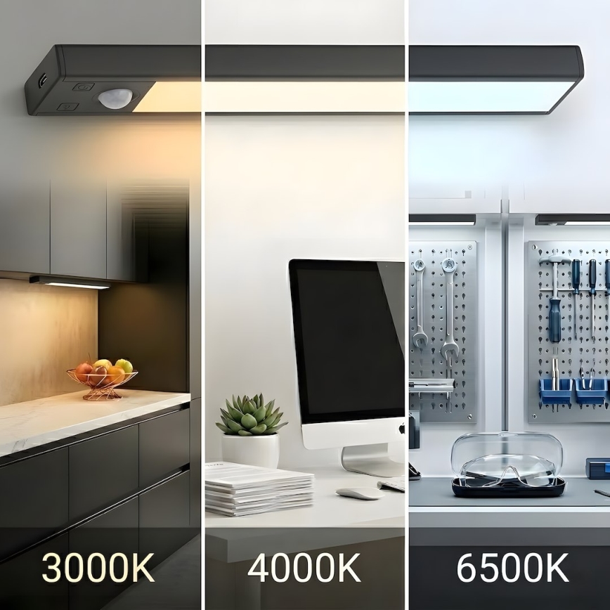 SADA 2x LED nabíjateľné osvetlenie do nábytku s pohybovým a súmrakovým senzorom VIRO LED/1W/3,7V 800 mAh 3000/4000/6500K 20 cm čierna