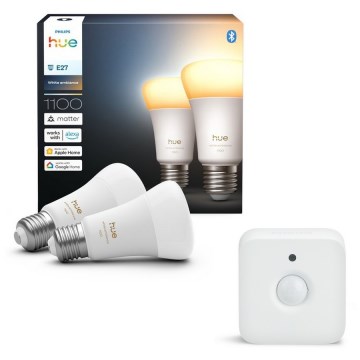 SADA 2x stmievateľná LED žiarovka Philips Hue WHITE AMBIANCE E27/8,1W/230V 1000-20000K + pohybový senzor