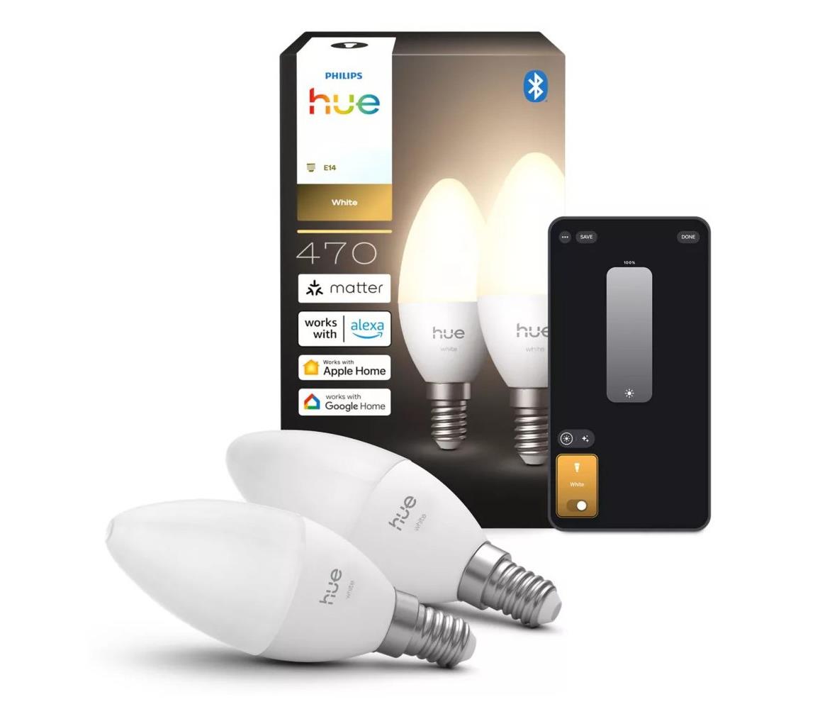 SADA 2x stmievateľná LED žiarovka Philips Hue WHITE B39 E14/3,9W/230V 2700K 8721103099662