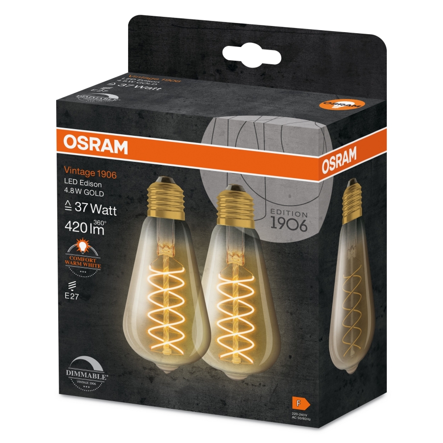 SADA 2x stmievateľná LED žiarovka VINTAGE FILAMENT E27/7,8W/230V 1800K - Osram