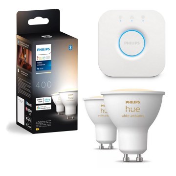 SADA 2x stmievateľné LED žiarovky Philips Hue WHITE AMBIANCE GU10/4,2W/230V 2200-6500K + Hue bridge