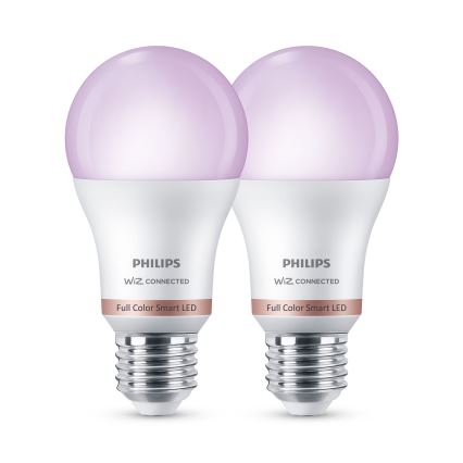 SADA 2x LED RGB stmievateľná žiarovka Philips SMART A60 E27/8,5W/230V 2200-6500K