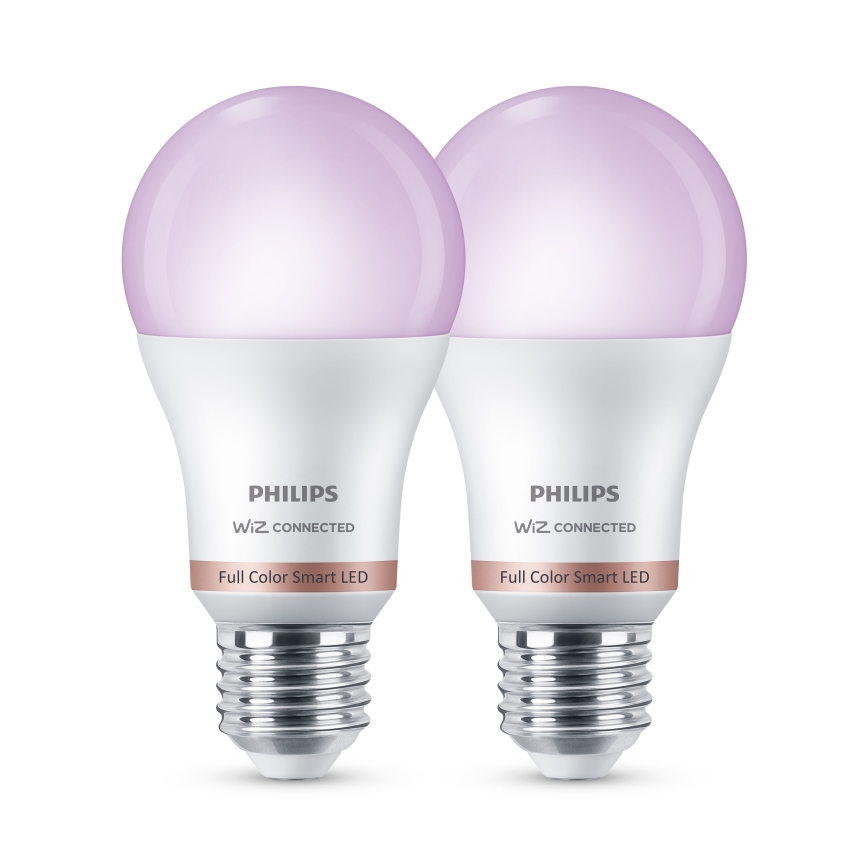 SADA 2x LED RGB stmievateľná žiarovka Philips SMART A60 E27/8,5W/230V 2200-6500K
