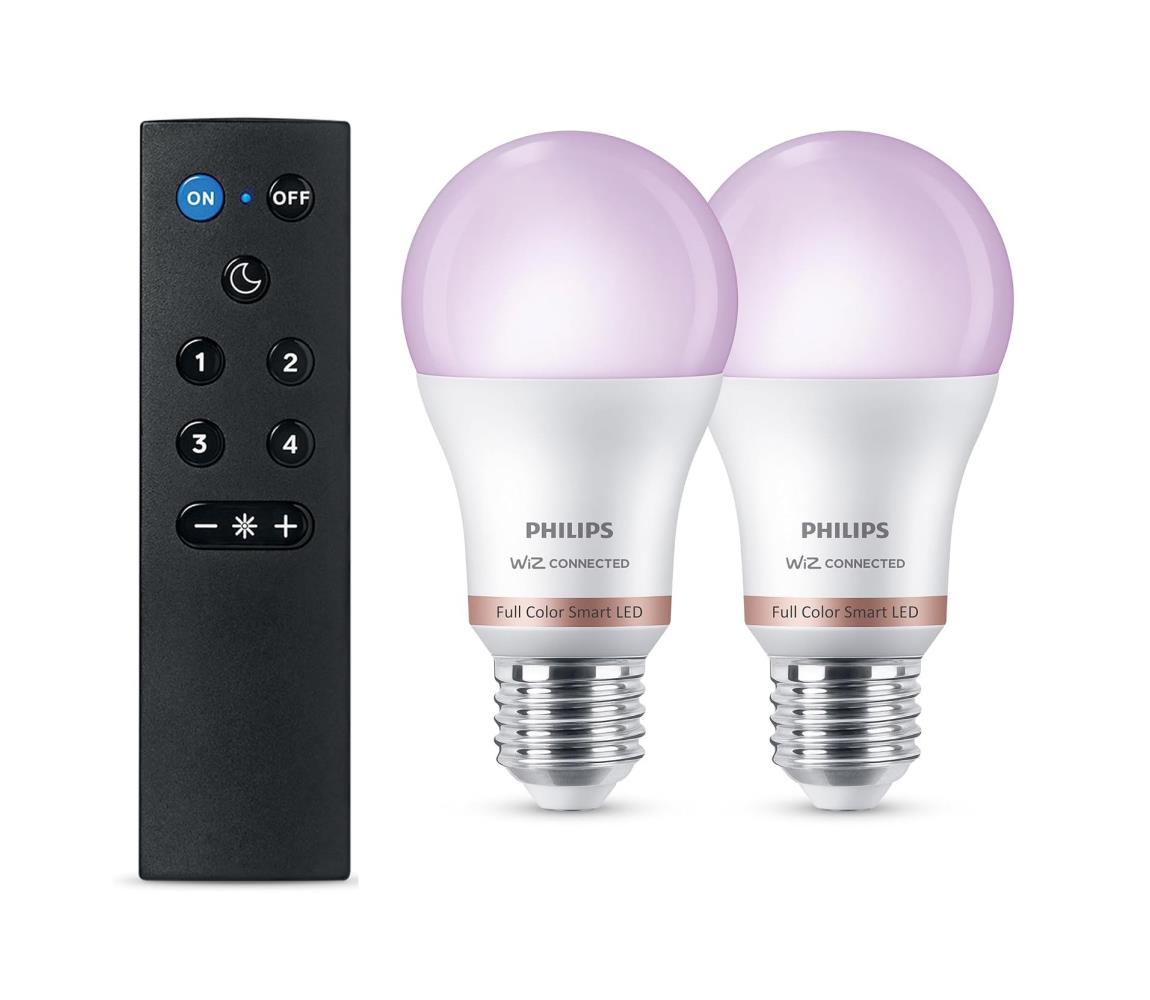 SADA 2x stmievateľné RGB LED žiarovky Philips SMART A60 E27/8,5W/230V 2200-6500K + diaľkové ovládanie 8721103160102