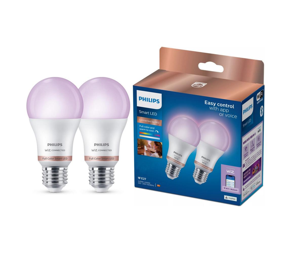 Sada 2x stmievateľných LED RGB žiaroviek Philips SMART A60 E27/12,5W/230V 2200-6500K 8721103160003