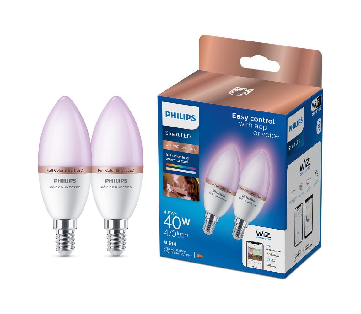 Sada 2x stmievateľných LED RGB žiaroviek Philips SMART C37 E14/4,9W/230V 2200-6500K 8719514372726