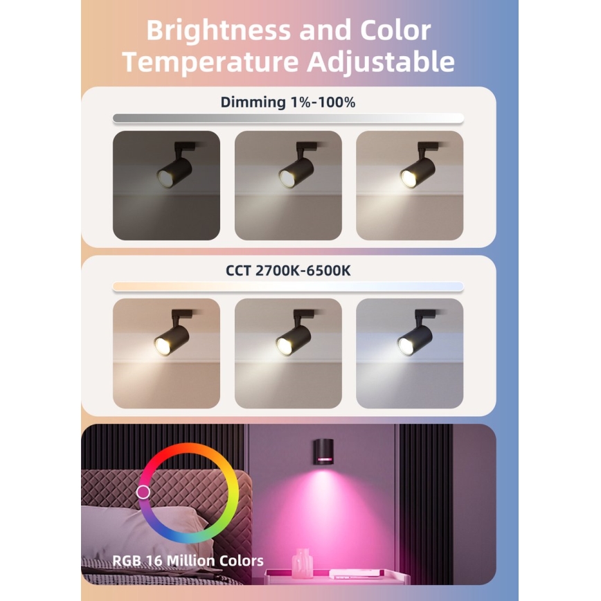 SADA 2 ks stmievateľných LED RGBW žiaroviek MESH GU10/6,5W/230V 2700-6500K Wi-Fi - Aigostar