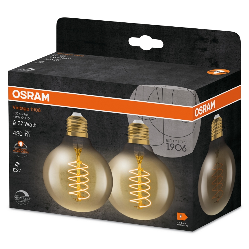 SADA 2x stmievateľných LED žiaroviek VINTAGE FILAMENT E27/4,8W/230V 2200K - Osram