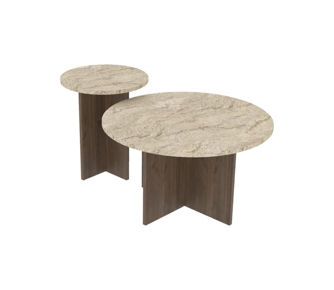 SADA 2× konferenčných stolíkov PURO, priemery 40/70 cm, orech/béžová 116SAM1509