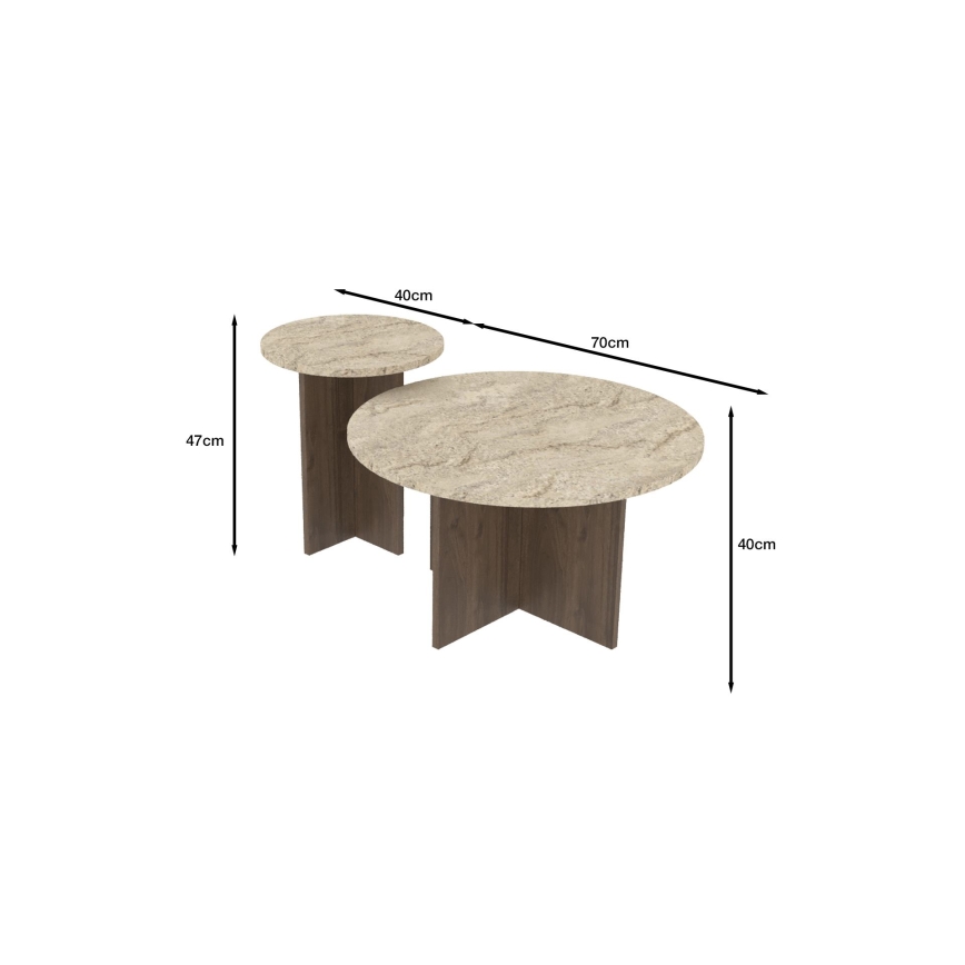 SADA 2× konferenčných stolíkov PURO, priemery 40/70 cm, orech/béžová