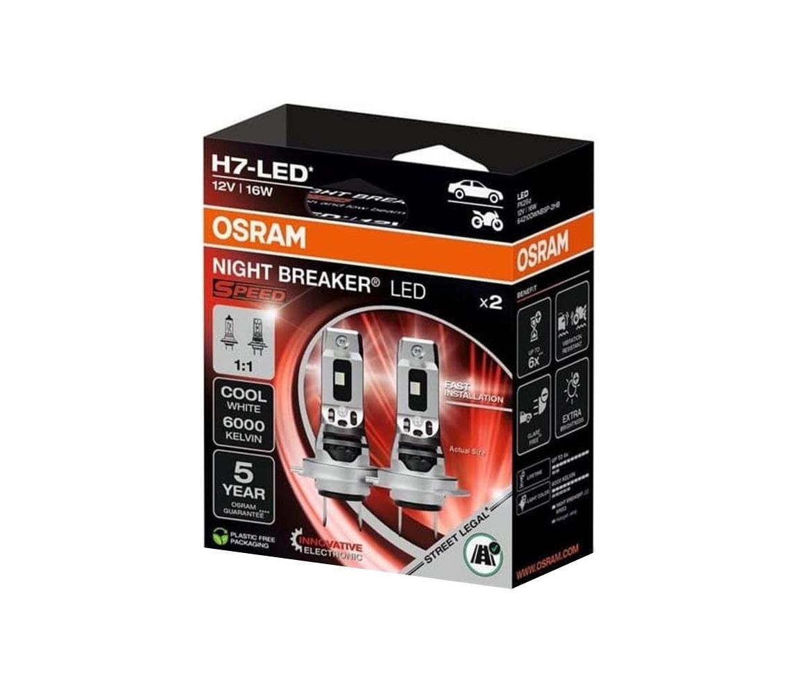 SADA 2× LED autožiaroviek NIGHT BREAKER SPEED H7 PX26d/16W/12V 6000K - Osram 64210DWNBSP-2HB
