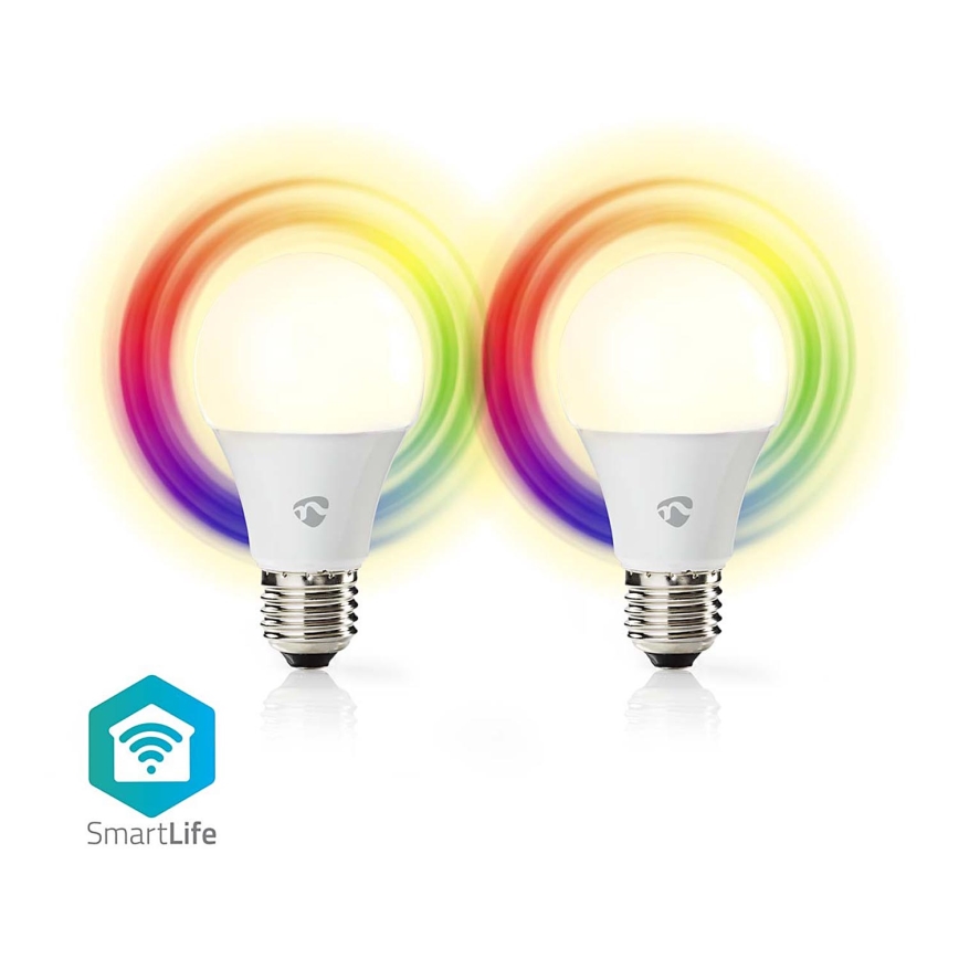Sada 2× LED RGBW stmievateľných žiaroviek SmartLife E27/9W/230V Wi‑Fi 2700–6500K