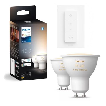 SADA 2× stmievateľných LED žiaroviek Philips Hue WHITE AMBIANCE GU10/4,2W/230V 2200-6500K + stmievač