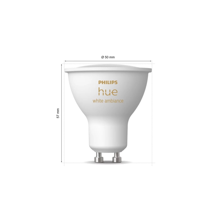 SADA 2x stmievateľné LED žiarovky Philips Hue WHITE AMBIANCE GU10/4,2W/230V 2200-6500K + Hue bridge