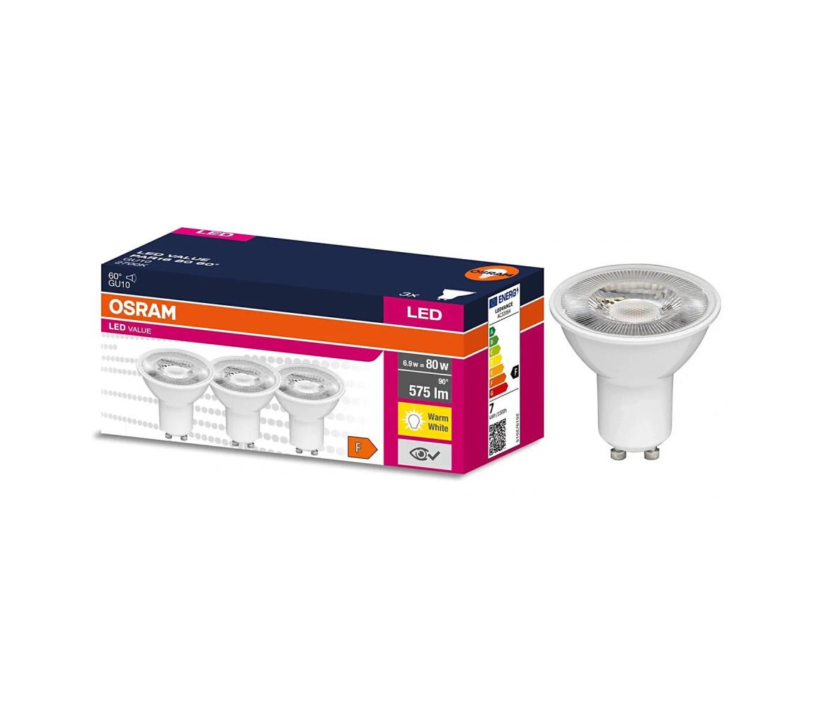 SADA 3 ks LED reflektorových žiaroviek PAR16 GU10, 6,9 W, 230 V, 2700 K, 60° - Osram 4058075600188