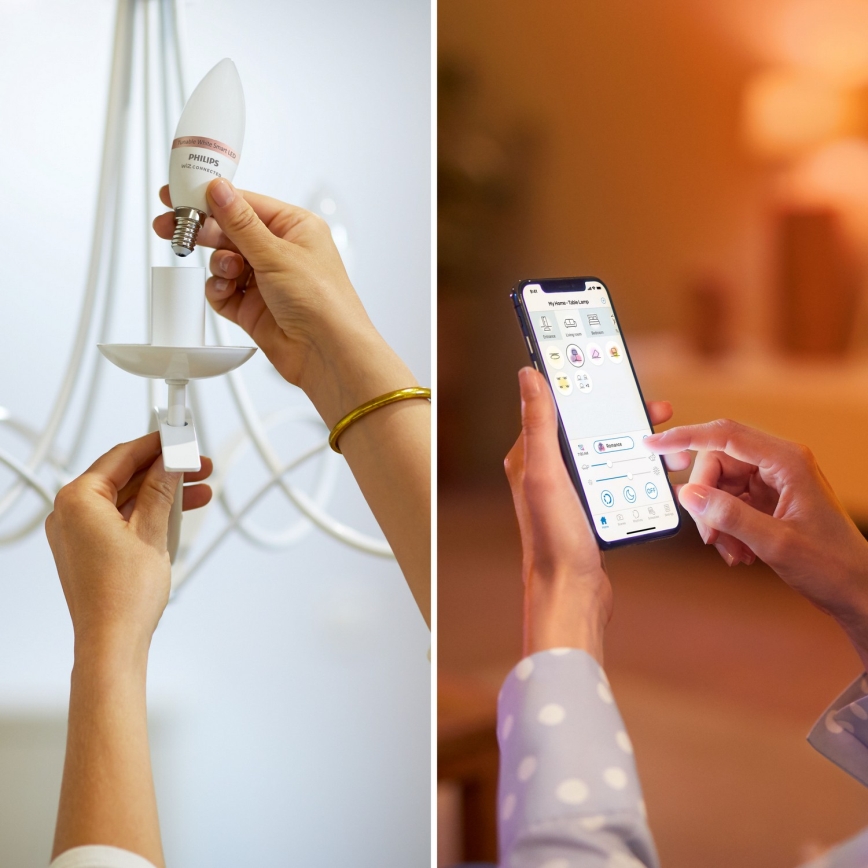 SADA 3x stmievateľných LED RGB žiaroviek Philips SMART C37 E14/4,9W/230V 2200-6500K CRI 90