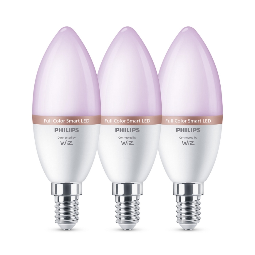 SADA 3x stmievateľných LED RGB žiaroviek Philips SMART C37 E14/4,9W/230V 2200-6500K CRI 90