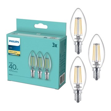 Sada 3 ks LED žiaroviek Vintage Philips B35 E14/4,3W/230V 2700K