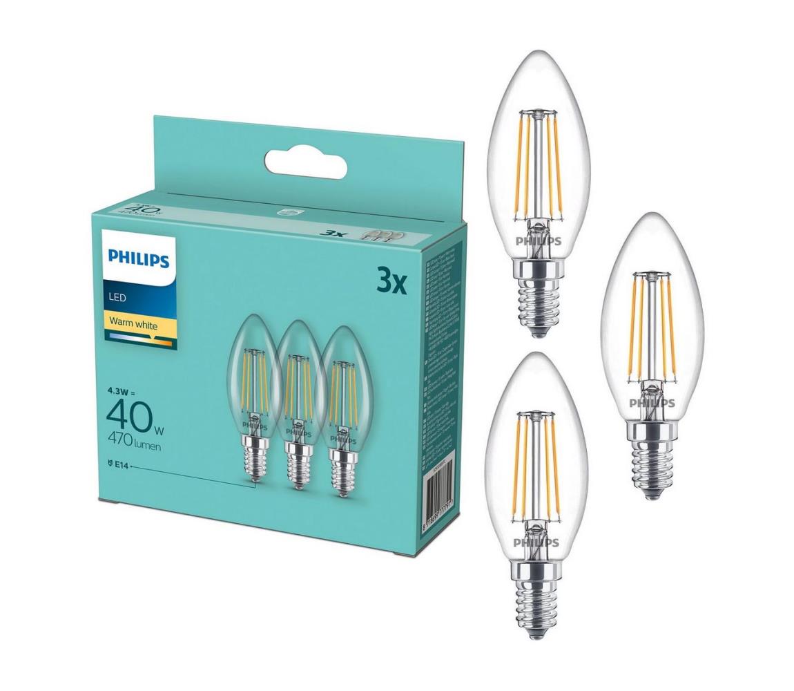 Sada 3 ks LED žiaroviek Vintage Philips B35 E14/4,3W/230V 2700K 8718699777791