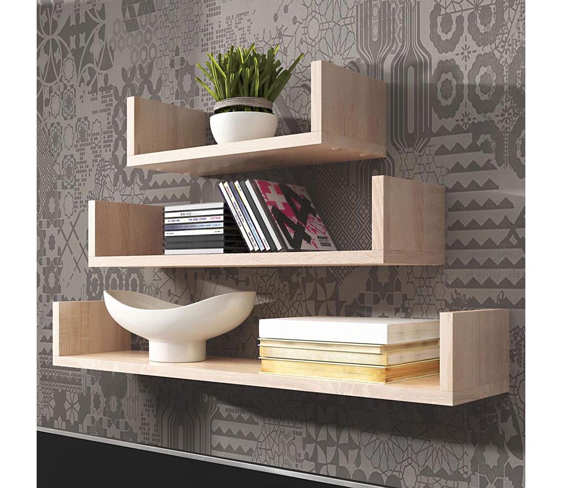 MIRJAN 24 Sada 3 ks nástenných políc TRIO 40/60/80x11x18 cm, dekor dub sonoma