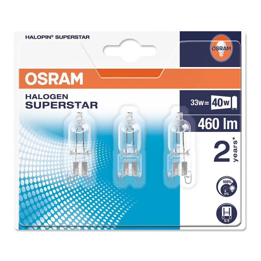 SADA 3x Halogénová žiarovka HALOPIN G9/33W/230V 2700K - Osram