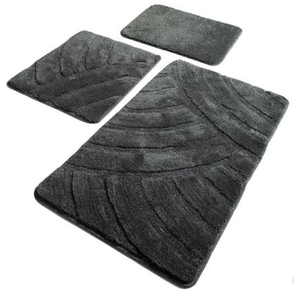 SADA 3x Kúpeľňová predložka ALYA 60/60/100 cm antracit