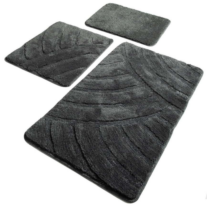 SADA 3x Kúpeľňová predložka ALYA 60/60/100 cm antracit