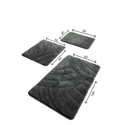 SADA 3x Kúpeľňová predložka ALYA 60/60/100 cm antracit