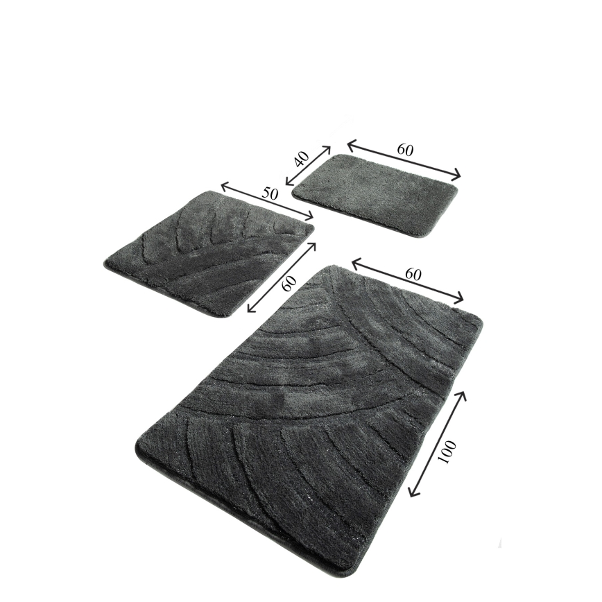 SADA 3x Kúpeľňová predložka ALYA 60/60/100 cm antracit