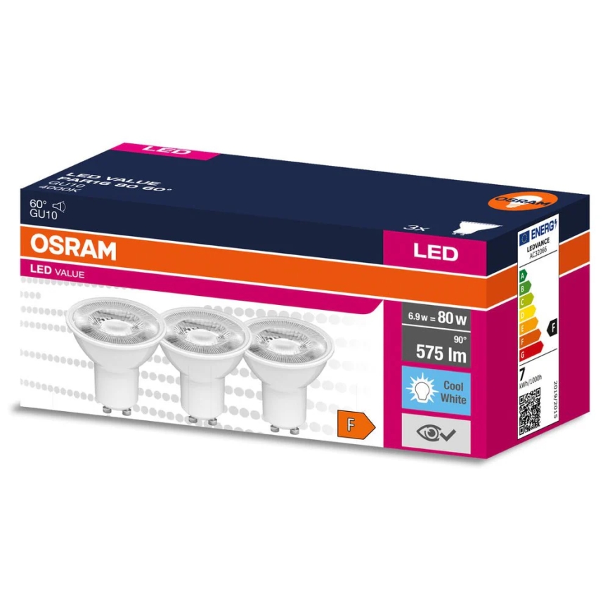 SADA 3x LED reflektorových žiaroviek PAR16 GU10/6,9W/230V 4000K 60° - Osram