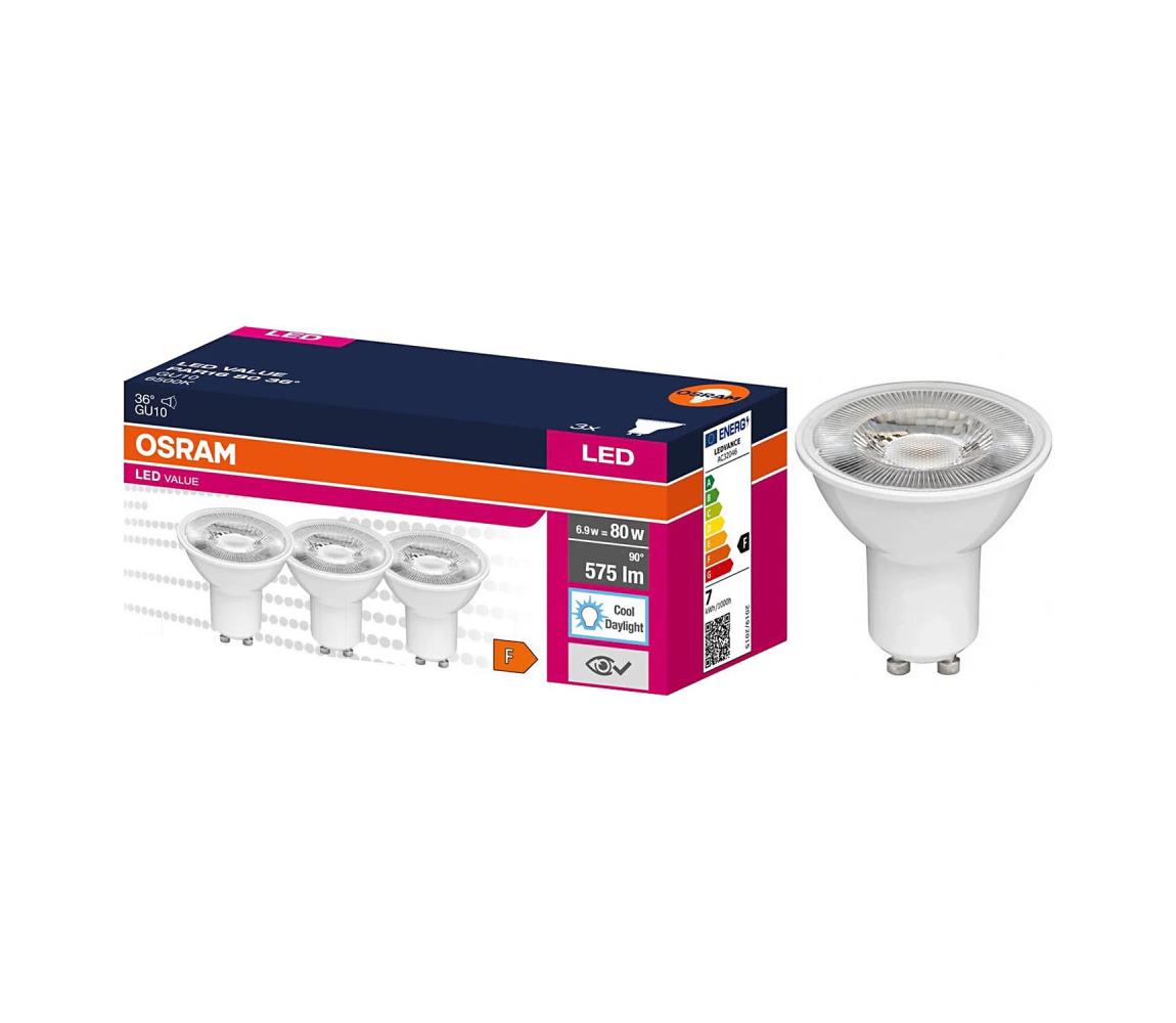 SADA 3x LED reflektorových žiaroviek PAR16 GU10/6,9W/230V 6500K 36° - Osram 4058075497689