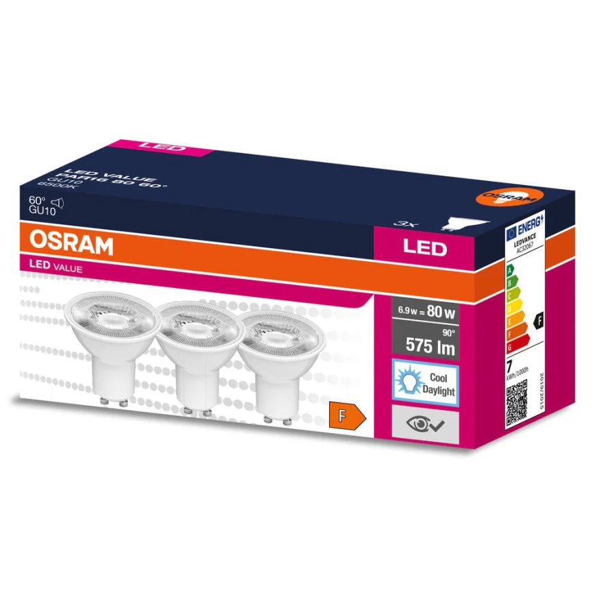 Sada 3x LED reflektorových žiaroviek PAR16 GU10/6,9W/230V 6500K 60° - Osram