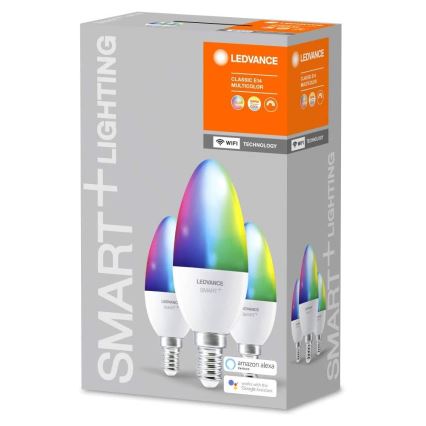 SADA 3x LED RGBW Stmievateľná žiarovka SMART+ E14/5W/230V 2700K-6500K Wi-Fi - Ledvance