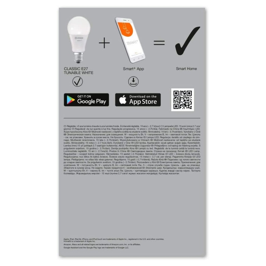 SADA 3x LED Stmievateľná žiarovka SMART+ E27/14W/230V 2700K-6500K Wi-Fi - Ledvance