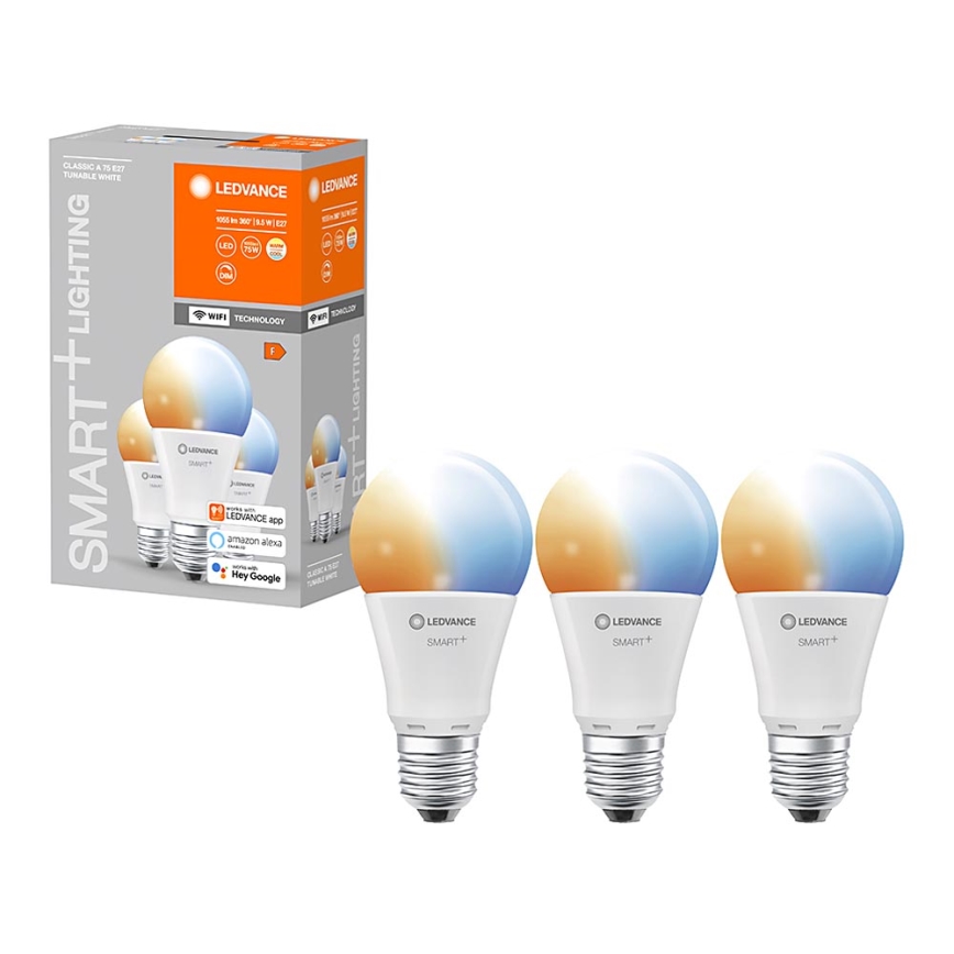 SADA 3x LED Stmievateľná žiarovka SMART+ E27/9,5W/230V 2700K-6500K Wi-Fi - Ledvance