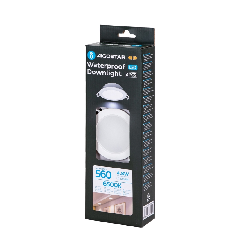 Sada 3x LED stropné svietidlo do kúpeľne Aigostar LED/4,8W/230V IP65 biela
