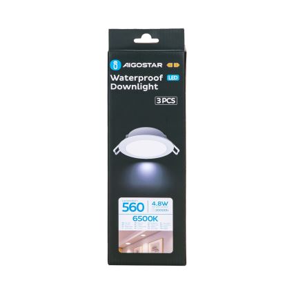 Sada 3x LED stropné svietidlo do kúpeľne Aigostar LED/4,8W/230V IP65 biela