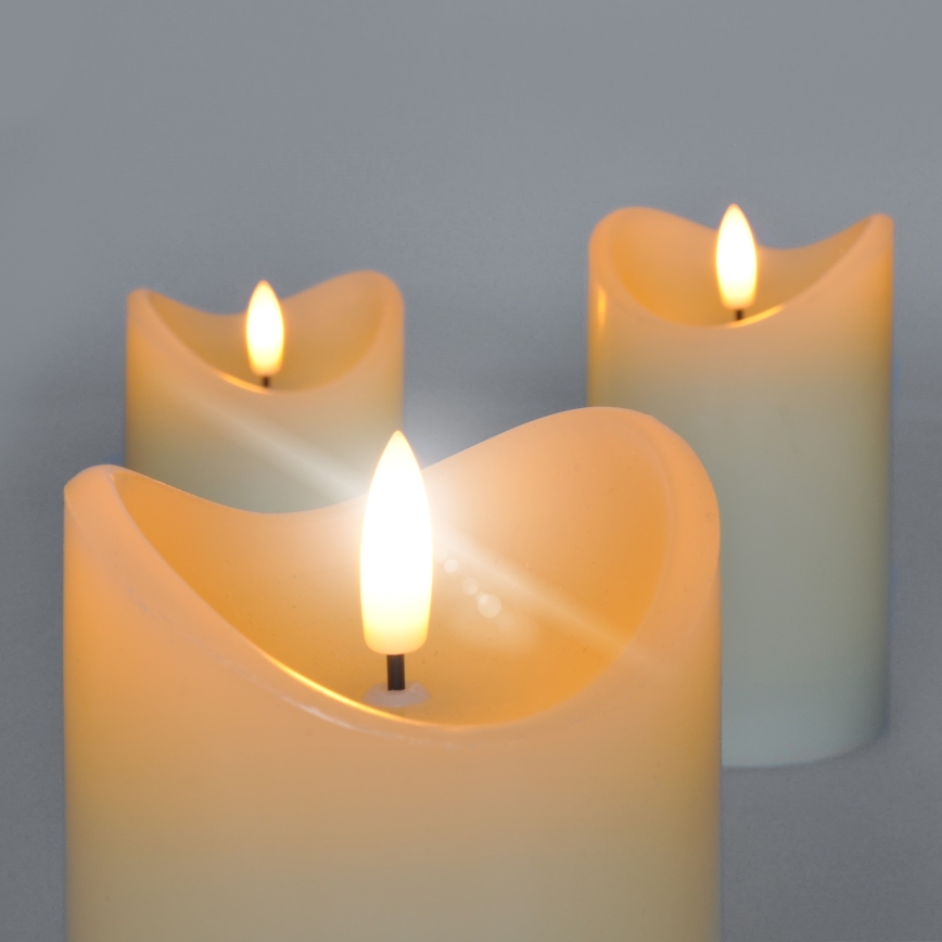 SADA 3x LED Sviečka z prírodného vosku LED/3xAAA/teplá biela