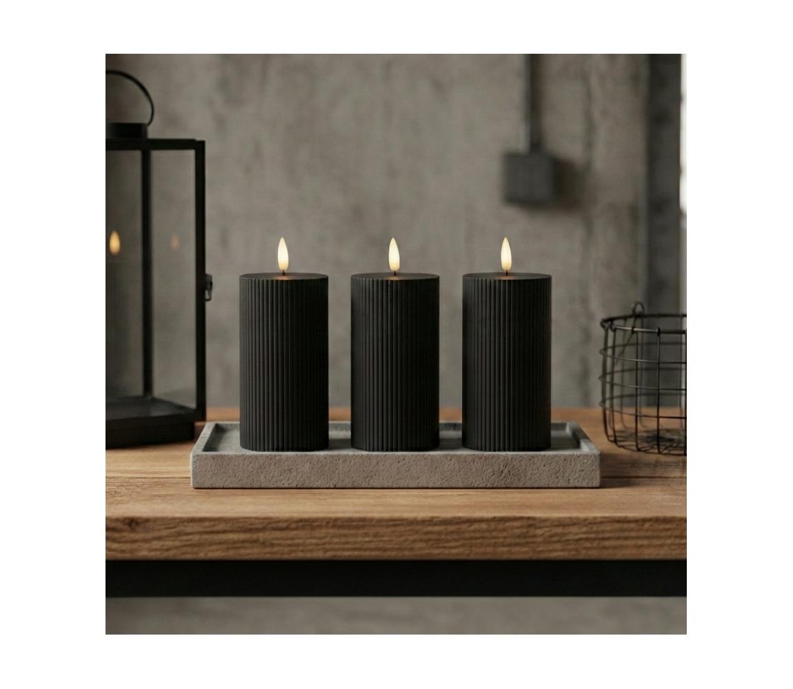 Estilo Home SADA 3x LED sviečok BRILLO LED/2xAA 15 cm čierne + diaľkové ovládanie 5905623255217
