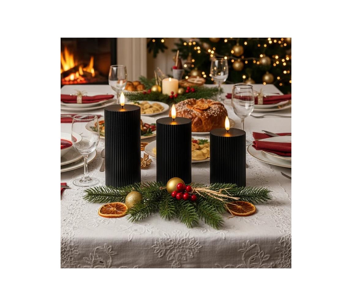 Estilo Home SADA 3x LED sviečok BRILLO LED/2xAA čierna + diaľkové ovládanie 5905623254876