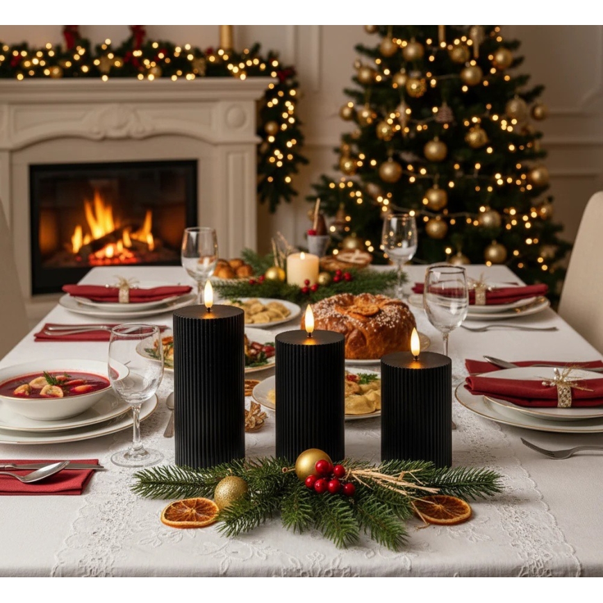 SADA 3x LED sviečok BRILLO LED/2xAA čierna + diaľkové ovládanie