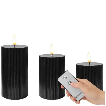 SADA 3x LED sviečok BRILLO LED/2xAA čierna + diaľkové ovládanie