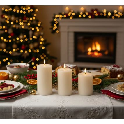 SADA 3x LED sviečok BRILLO LED/3xAAA krémová + diaľkové ovládanie