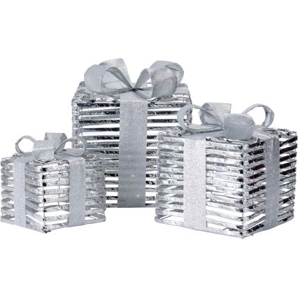 SADA 3x LED vianočných dekorácií 20xLED/2xAA + 30xLED/3xAA + 40xLED/3xAA teplá biela darčeky/strieborná