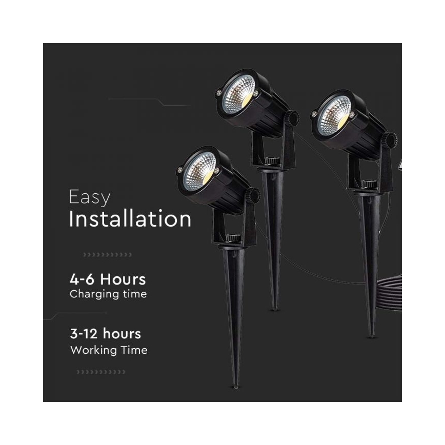 SADA 3x LED Vonkajšia solárna lampa 3xLED/1,2W/3,7V IP65 3000K 4000 mAh