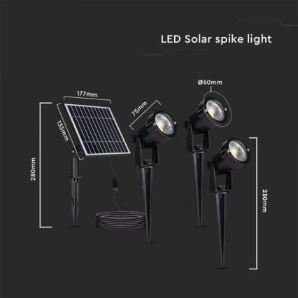 SADA 3x LED Vonkajšia solárna lampa 3xLED/1,2W/3,7V IP65 3000K 4000 mAh