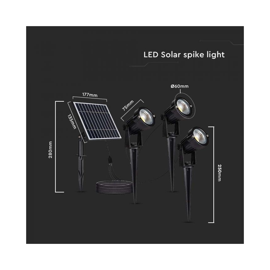 SADA 3x LED Vonkajšia solárna lampa 3xLED/1,2W/3,7V IP65 3000K 4000 mAh