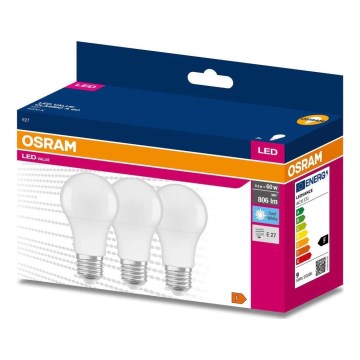 SADA 3x LED žiaroviek A60 E27/8,5W/230V 6500K - Osram