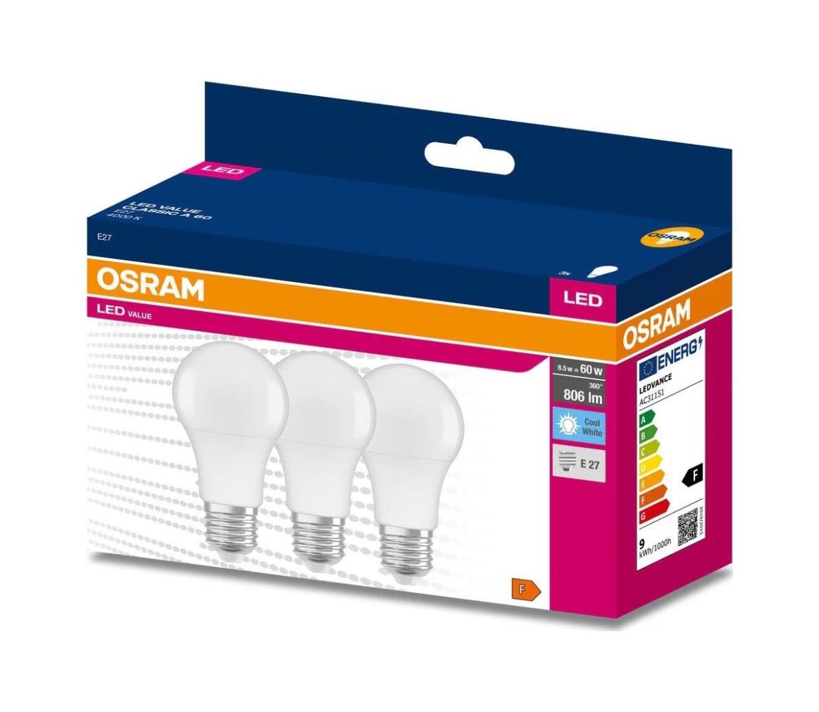 SADA 3x LED žiaroviek A60 E27/8,5W/230V 6500K - Osram 4058075476073